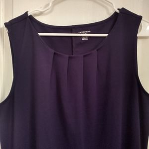 Lands' End XL/P Sleeveless Sheath Dress Eggplant Stretchy Knit Pleated Neckline